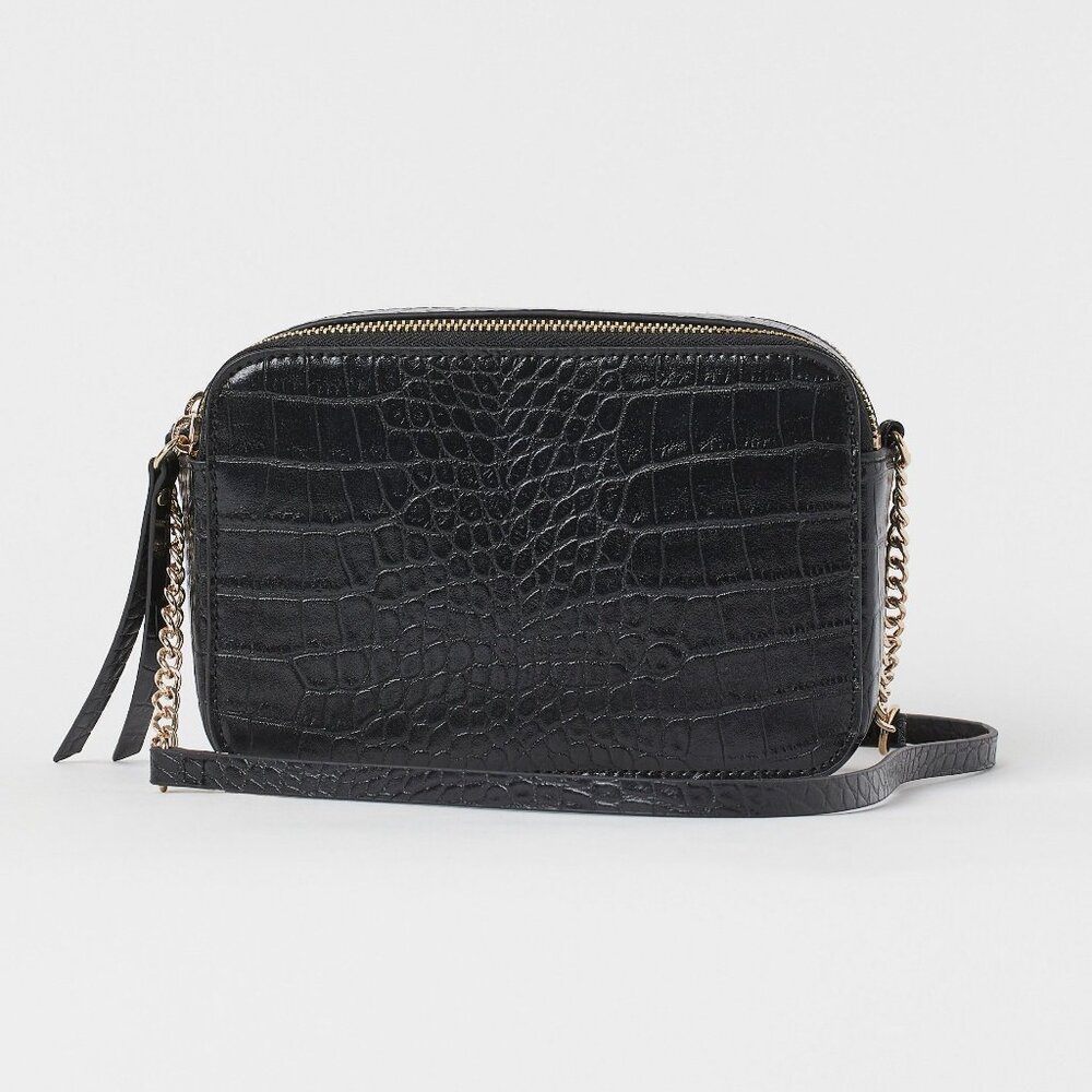 New HM Small Shoulder Bag Crossbody, Purse Black Crocodile Patterned